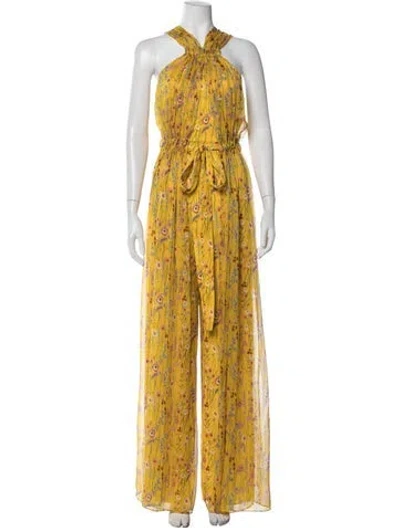 Pre-owned Alexis Floral Print Halterneck Jumpsuit In Yellow