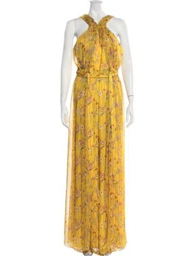 Pre-owned Alexis Floral Print Halterneck Jumpsuit In Yellow