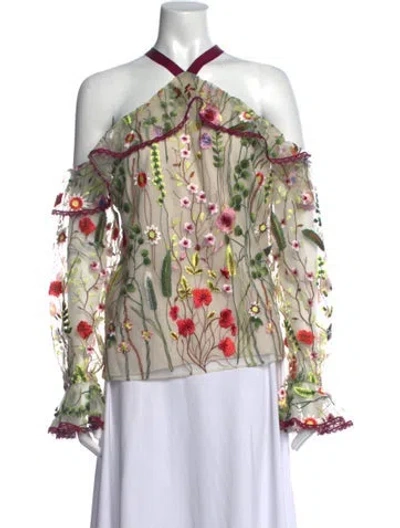 Pre-owned Alexis Floral Print Halterneck Top In Neutral