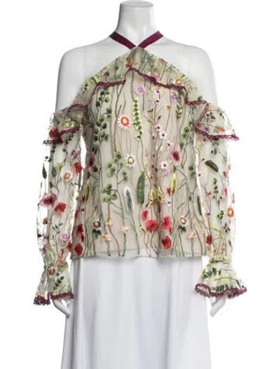 Pre-owned Alexis Floral Print Halterneck Top In Neutrals