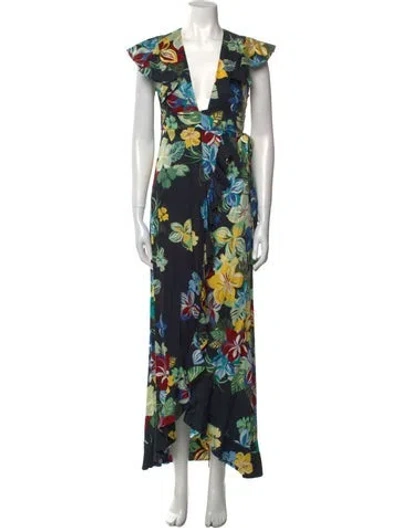 Pre-owned Alexis Floral Print Long Dress In Black