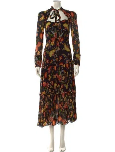 Pre-owned Alexis Floral Print Long Dress In Black