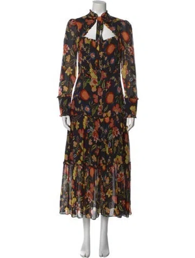 Pre-owned Alexis Floral Print Long Dress In Black