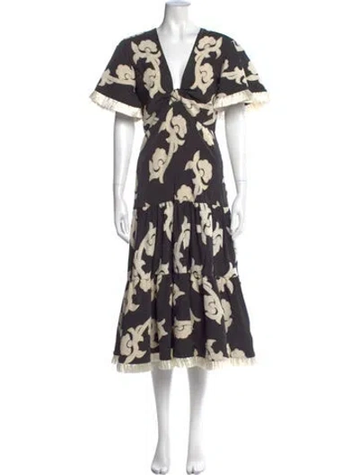 Pre-owned Alexis Floral Print Long Dress In Black