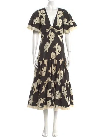 Pre-owned Alexis Floral Print Long Dress In Black