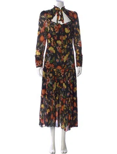 Pre-owned Alexis Floral Print Long Dress In Black