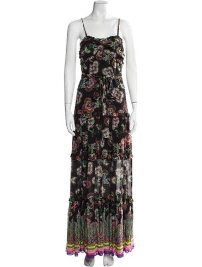 Pre-owned Alexis Floral Print Long Dress In Black