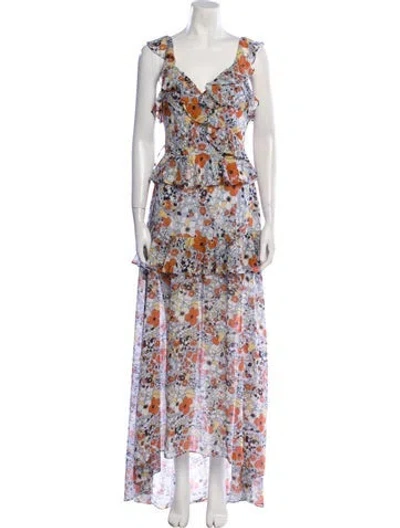 Pre-owned Alexis Floral Print Long Dress In Blue