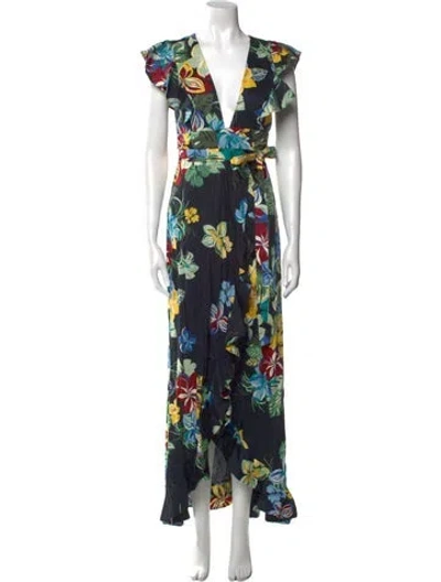 Pre-owned Alexis Floral Print Long Dress In Blue