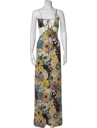 Pre-owned Alexis Floral Print Long Dress In Blue