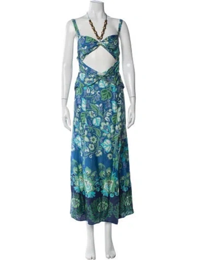 Pre-owned Alexis Floral Print Long Dress In Blue