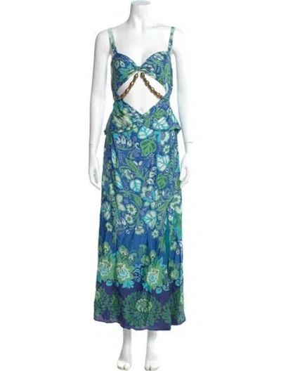 Pre-owned Alexis Floral Print Long Dress In Blue