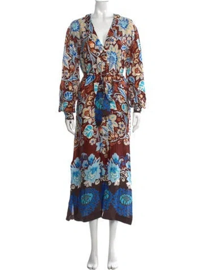 Pre-owned Alexis Floral Print Long Dress In Brown