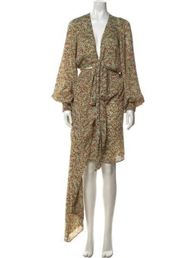 Pre-owned Alexis Floral Print Long Dress In Brown