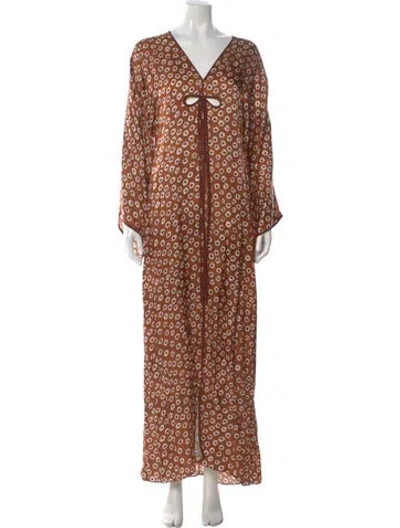 Pre-owned Alexis Floral Print Long Dress In Brown