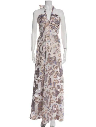 Pre-owned Alexis Floral Print Long Dress In Gray