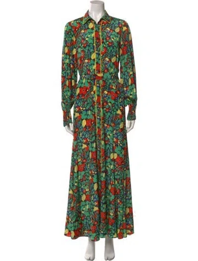Pre-owned Alexis Floral Print Long Dress In Green