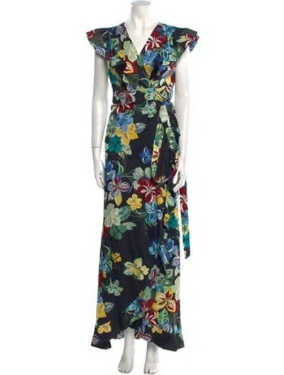 Pre-owned Alexis Floral Print Long Dress In Green