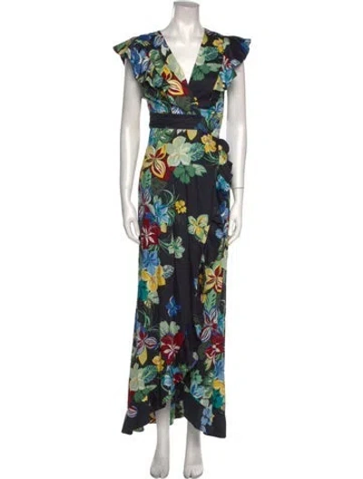 Pre-owned Alexis Floral Print Long Dress In Green