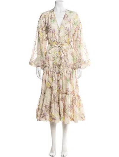 Pre-owned Alexis Floral Print Long Dress In Neutral