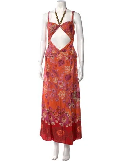 Pre-owned Alexis Floral Print Long Dress In Orange