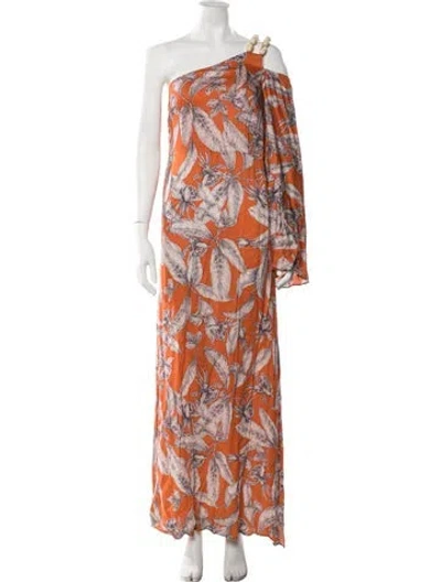 Pre-owned Alexis Floral Print Long Dress In Orange