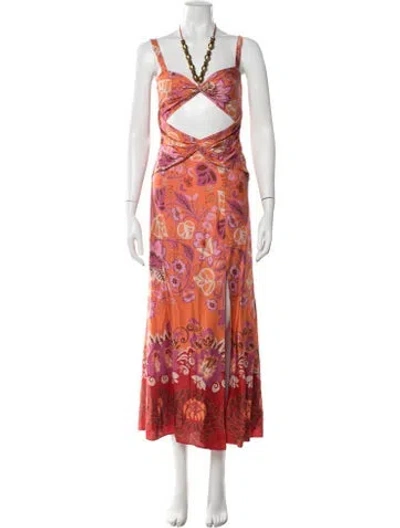 Pre-owned Alexis Floral Print Long Dress In Orange
