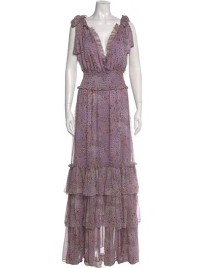 Pre-owned Alexis Floral Print Long Dress In Purple