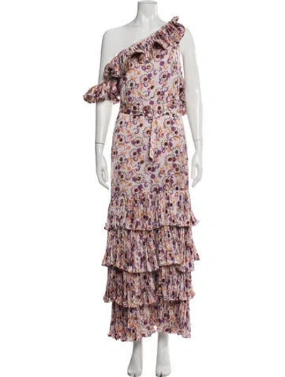 Pre-owned Alexis Floral Print Long Dress In Purple
