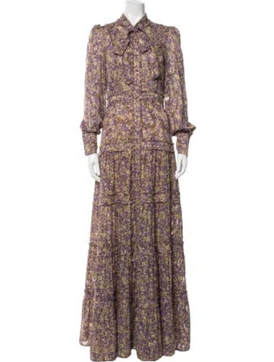 Pre-owned Alexis Floral Print Long Dress In Purple