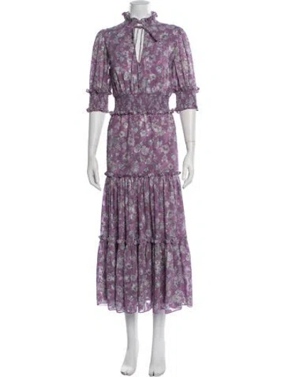 Pre-owned Alexis Floral Print Long Dress In Purple