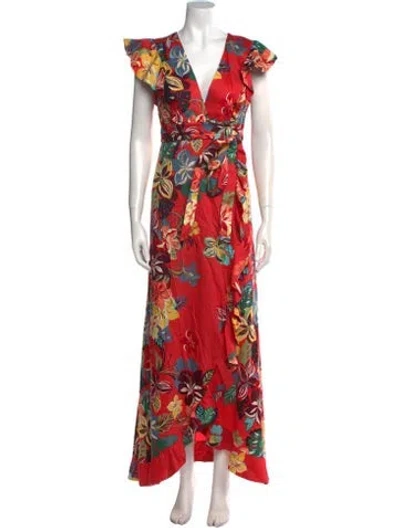 Pre-owned Alexis Floral Print Long Dress In Red