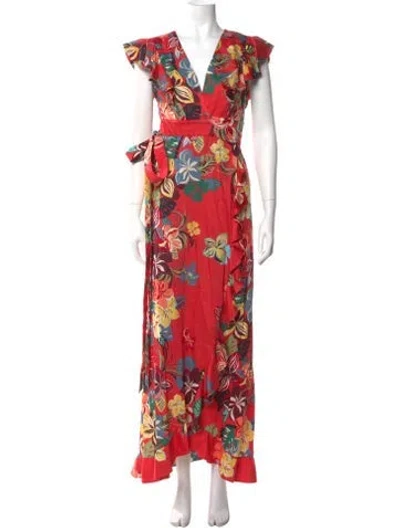 Pre-owned Alexis Floral Print Long Dress In Red