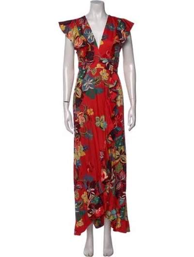 Pre-owned Alexis Floral Print Long Dress In Red