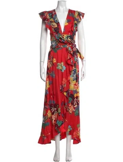 Pre-owned Alexis Floral Print Long Dress In Red