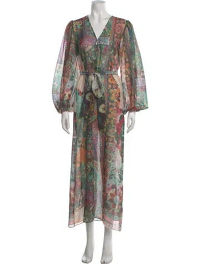 Pre-owned Alexis Floral Print Long Dress W/ Tags In Green