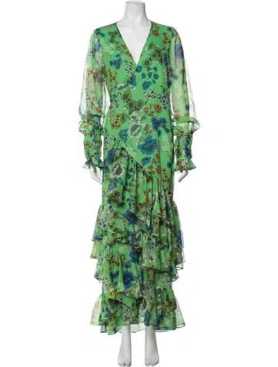 Pre-owned Alexis Floral Print Long Dress W/ Tags In Green