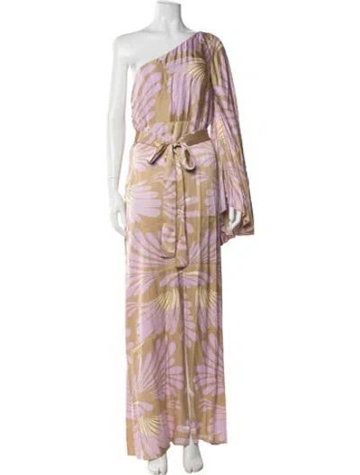 Pre-owned Alexis Floral Print Long Dress W/ Tags In Neutrals