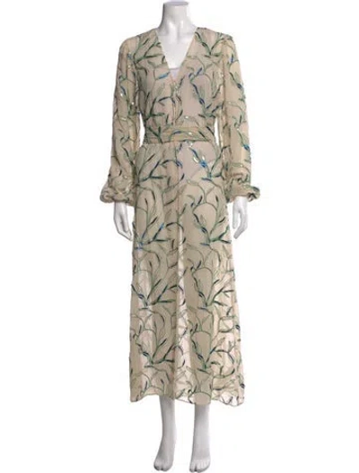 Pre-owned Alexis Floral Print Long Dress W/ Tags In Neutrals
