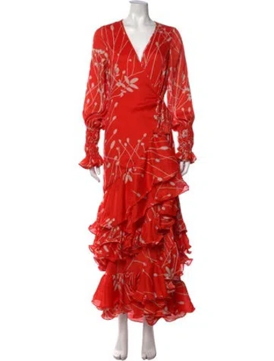 Pre-owned Alexis Floral Print Long Dress W/ Tags In Orange