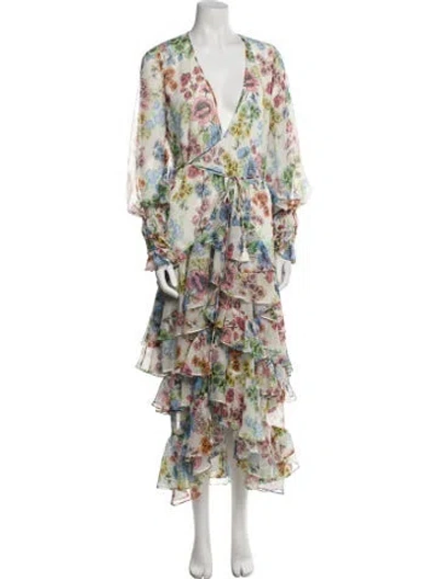 Pre-owned Alexis Floral Print Long Dress In White
