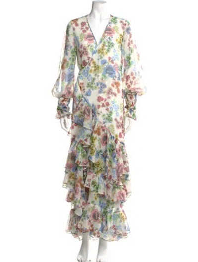Pre-owned Alexis Floral Print Long Dress In White