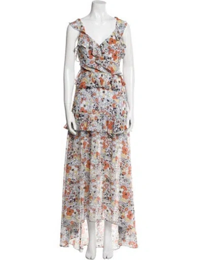 Pre-owned Alexis Floral Print Long Dress In White