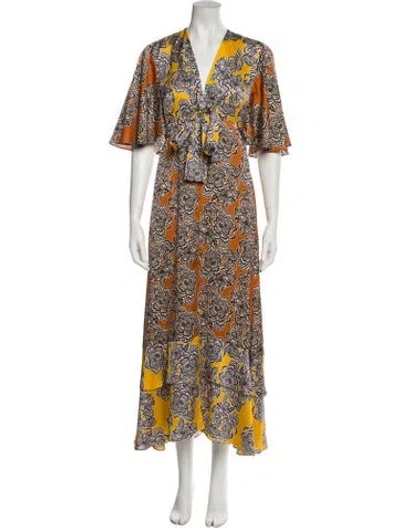 Pre-owned Alexis Floral Print Long Dress In Yellow