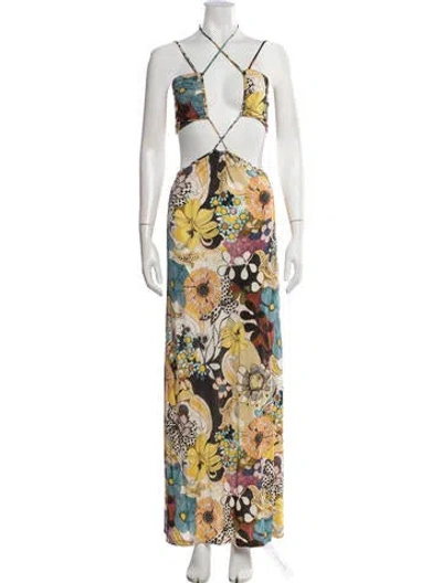 Pre-owned Alexis Floral Print Long Dress In Yellow