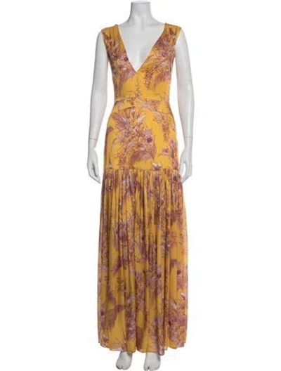 Pre-owned Alexis Floral Print Long Dress In Yellow