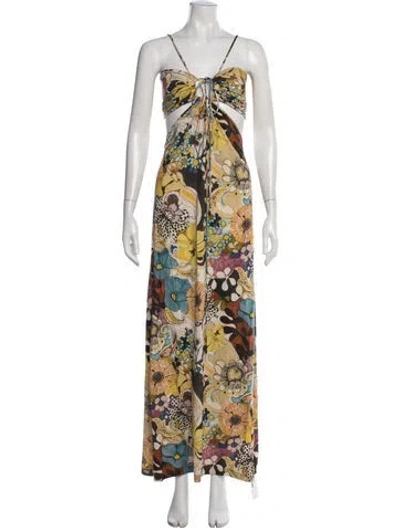 Pre-owned Alexis Floral Print Long Dress In Yellow