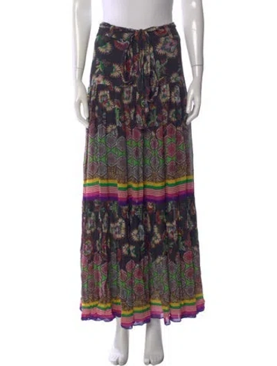 Pre-owned Alexis Floral Print Long Skirt In Black