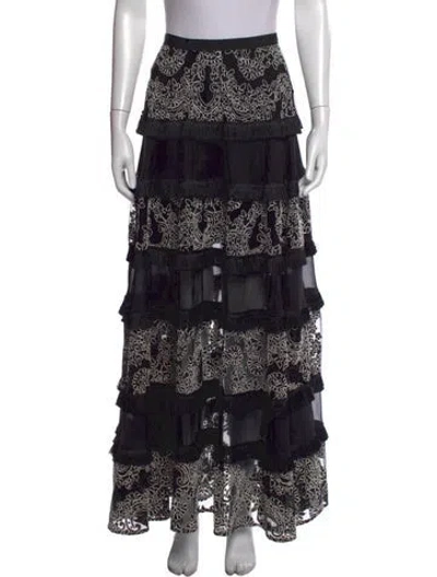 Pre-owned Alexis Floral Print Long Skirt In Black
