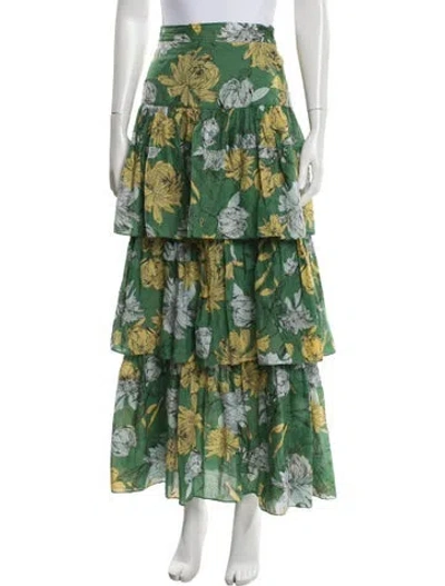 Pre-owned Alexis Floral Print Long Skirt In Green